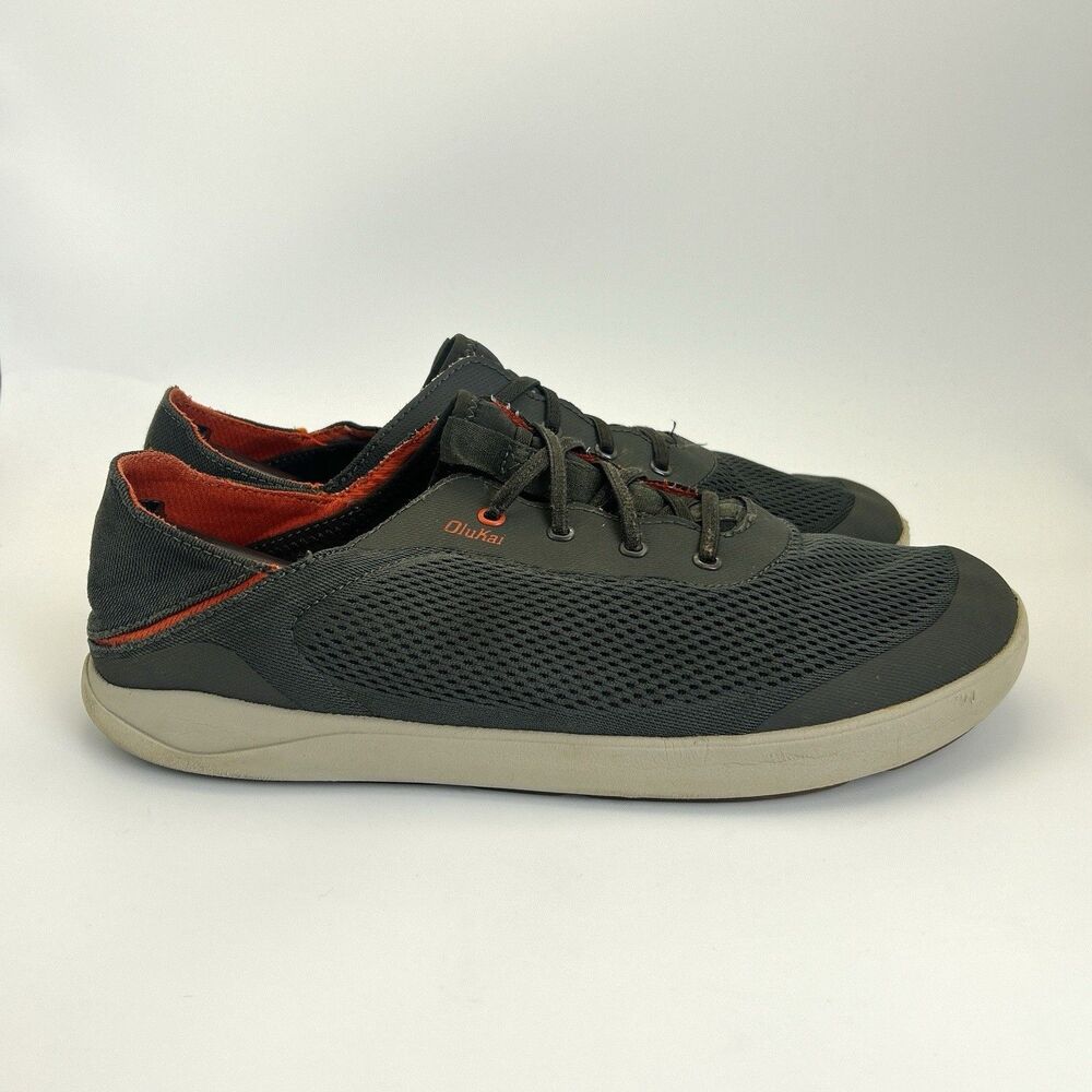 OluKai Moku Pae Boat Shoes Mens Size 13 Gray/Orange Slip On Low Top Comfort